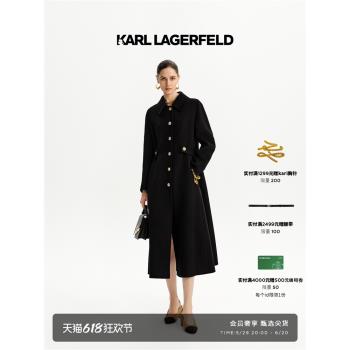 (免運)KARL LAGERFELD綿羊毛山羊絨大衣新款流行翻領收腰長款女裝老佛爺
