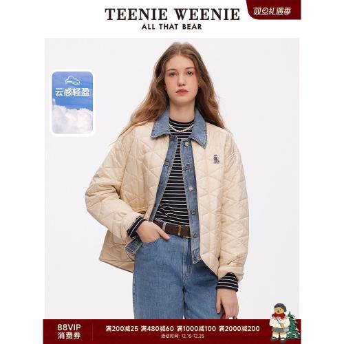 (免運)TeenieWeenie小熊女裝棉服秋時尚舒適撞色云感牛仔拼接假兩件外套