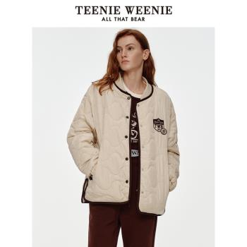 (免運)TeenieWeenie小熊尼絲紡拼接搖粒絨立領棉服寬松外套女