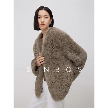 (免運)SINBOS香頌 進口托斯卡納皮毛一體女2024冬新款羊捲毛V領皮草外套