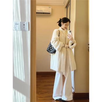 (免運)皮草外套女2024冬季新款仿水貂絨皮毛一體中長款寬松加厚毛毛大衣