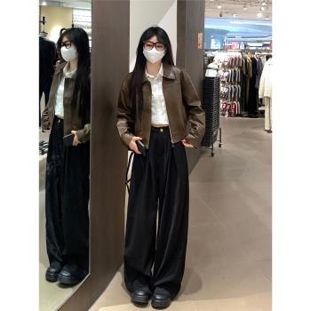 (免運)棕色皮衣外套女短款2025春秋季新款今年流行高階感小個子pu皮夾克