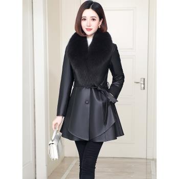 (免運)女裝中長款風衣羽絨服修身皮草