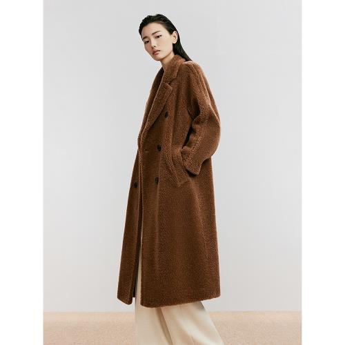 (免運)LANCY/朗姿2024冬新款純羊毛高級感羊剪絨大衣中長款泰迪熊外套女