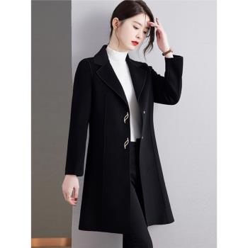 (免運)毛呢外套女中長款2025新款春秋洋氣雙面羊毛高階西裝中年呢子大衣