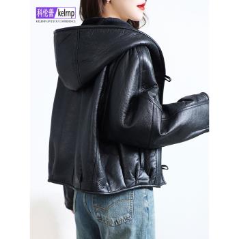 (免運)羊皮毛一體外套女2025冬新短款連帽洋氣質羔羊毛羊剪絨真皮草大衣