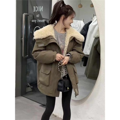 (免運)趙露思同款2025冬季新款中長款羊羔絨加厚派克服女冬保暖爆款棉服