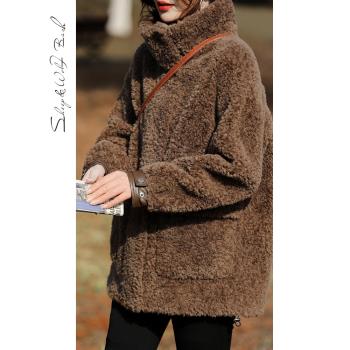 (免運)2024秋冬新款羊剪絨外套女冬高階顆粒羊毛羔一體皮毛皮草大衣短款
