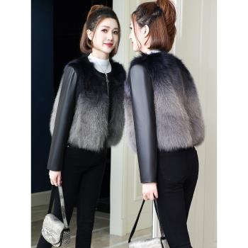 (免運)2024冬新品真皮皮衣女裝羽絨服短款夾克皮毛一體海寧皮草狐貍外套