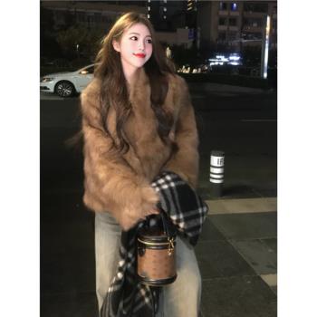 (免運)棕色毛毛外套女春冬高階感超好看環保皮草年輕款洋氣皮毛一體外套