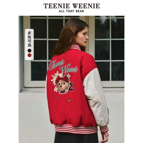 (免運)TeenieWeenie小熊秋季學院風休閑紅色棒球服保暖棉服棉襖外套女裝