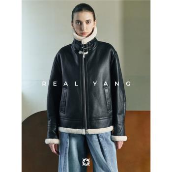 (免運)REAL YANG西班牙美利奴皮毛一體 美拉德復古真皮皮草夾克女外套
