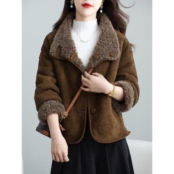 (免運)兩面穿羊羔毛皮毛一體皮草外套女短款2024秋冬新款羊剪絨大衣保暖