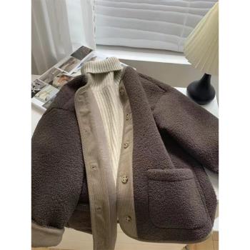 (免運)小香風羊羔毛外套女秋冬季加厚高階感棒球服奶fufu羊羔絨棉服上衣