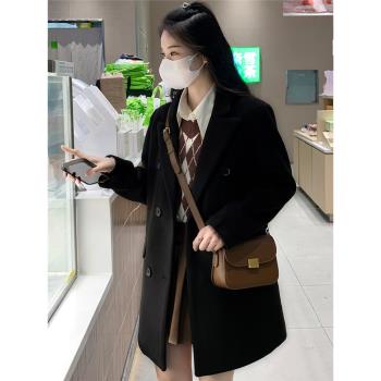 (免運)2024年秋冬季新款毛呢外套女中長款高階感氣質西裝呢子大衣女正肩