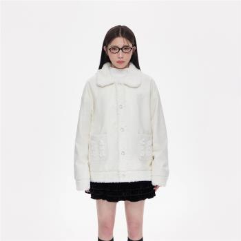 (免運)NCXK-蝴蝶結刺繡兩面穿皮衣毛絨外套加厚軟糯保暖秋冬甜美WT313