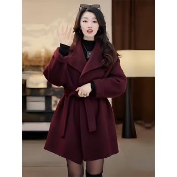 (免運)高階感大翻領毛呢外套女春秋新款小個子洋氣上衣時髦保暖呢子大衣