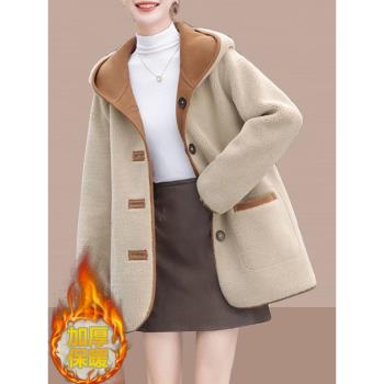 (免運)加厚毛呢連帽外套女2025新款爆款秋冬高階感寬松呢子大衣冬季大碼