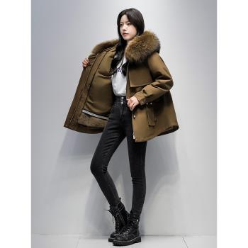 (免運)派克服女2024冬新款獺兔毛內膽可拆卸小個子年輕款海寧皮草外套女