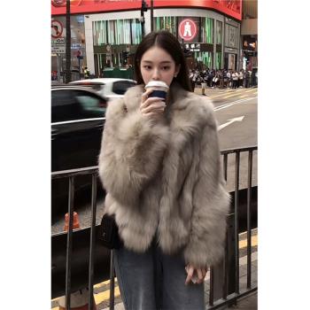 (免運)立領仿狐貍毛環保皮草大衣女新款冬季爆款洋氣小個子加厚毛毛外套