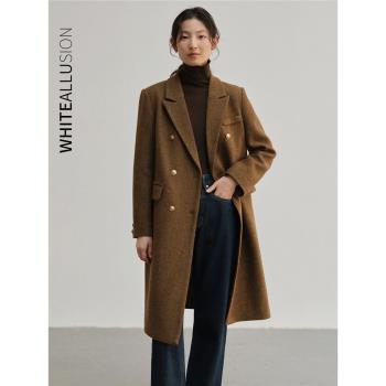 (免運)人字紋羊毛大衣女2025新款秋冬高階感內膽羽絨中長款西裝毛呢外套