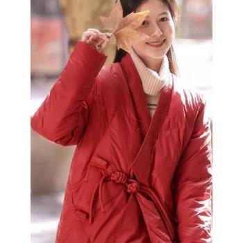 (免運)新中式紅色短款羽絨服女冬季超好看國風棉襖洋氣獨特別致棉服外套
