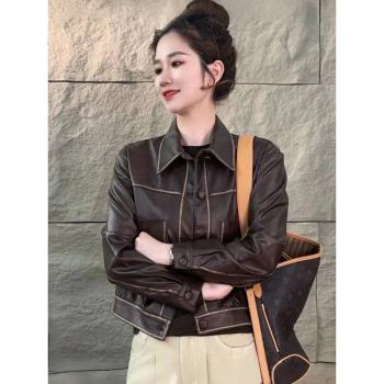 (免運)小個子休閑加絨短款皮衣女士春秋新款機車服翻領洋氣加厚夾克上衣