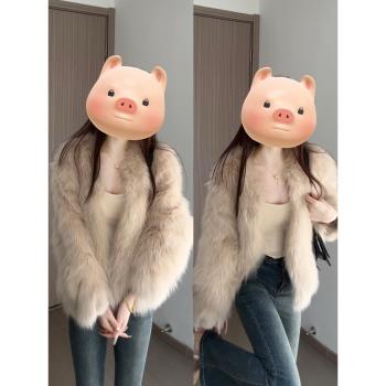 (免運)小個子歐貨富家千金皮毛一體環保皮草毛毛外套女初春裝2025年新款