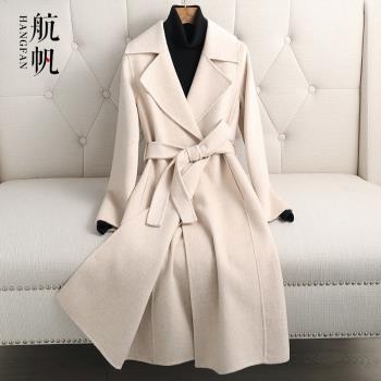 (免運)雙面羊毛大衣女中長款2024秋季新款過膝赫本高階感羊毛呢外套顯瘦