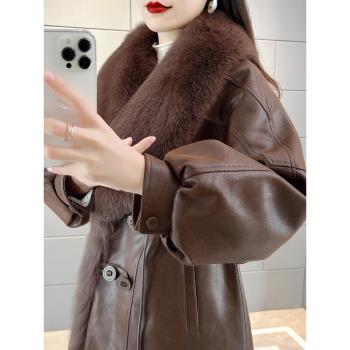 (免運)狐貍毛皮草外套女大毛領鵝絨羽絨服2024新款今年流行爆款顯瘦大衣