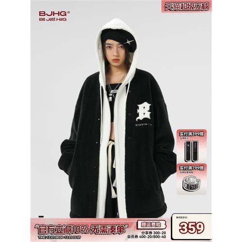 (免運)BJHG不計后果搖粒絨棉服男冬季美式棉衣假兩件加絨加厚連帽外套女