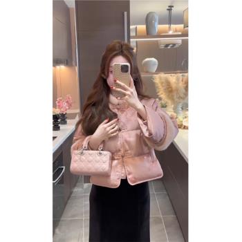 (免運)粉色短款女裝羽絨棉服外套2025秋冬新款冬季新中式國風棉衣棉襖女