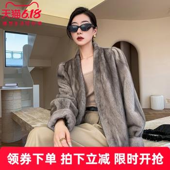 (免運)水貂皮大衣女整貂皮草短款外套母貂毛2024年冬季新款時尚公主肩