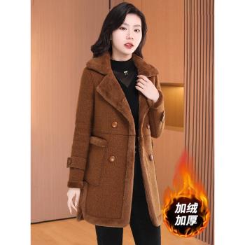 (免運)皮毛一體外套女秋冬2025新款貴夫人媽媽洋氣品牌海寧皮草毛呢爆款
