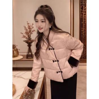 (免運)新中式粉色春季女裝外套名媛小香風高階感高階國風保暖盤扣小棉襖