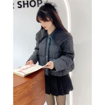 (免運)小香風鑲鉆羽絨服棉服女短款2024冬季新款小個子時尚洋氣加厚棉襖