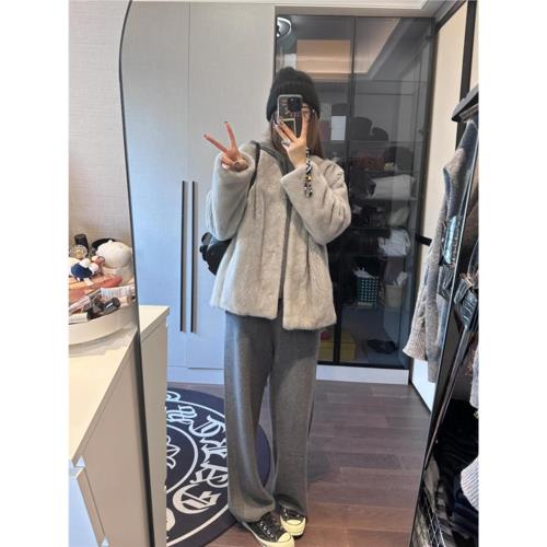 (免運)皮毛一體外套女2024秋冬季環保毛毛大衣水貂絨外衣年輕款貂皮皮草