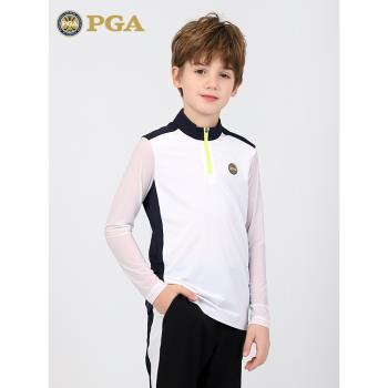 (免運)美國PGA青少年男童高爾夫服裝夏秋季防曬上衣吸濕排汗冰絲長袖T恤
