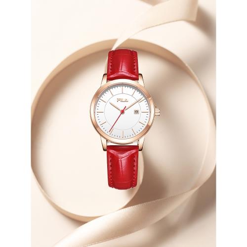 (免運)FILA斐樂日歷手表女款初高中大學生腕表中國紅送女生朋友禮物794