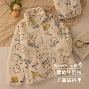 『吉伊卡哇』睡衣女秋冬季羊羔絨加厚絨保暖烏薩奇小八家居服套裝