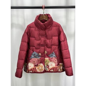 中年媽媽洋氣國風羽絨服女短款2024冬季新款時尚立領輕薄保暖外套