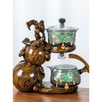 招財福祿自動茶具玻璃懶人功夫泡茶器套裝家用辦公室會客創意茶壺
