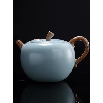 新款汝窯蘋果壺開片汝瓷泡茶壺高檔家用陶瓷平安壺創意茶具泡茶器