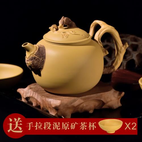 玄雕宜興名家陳東鑄紫砂壺純手工原礦段泥水平壺創意茶壺茶具套裝|茶壺