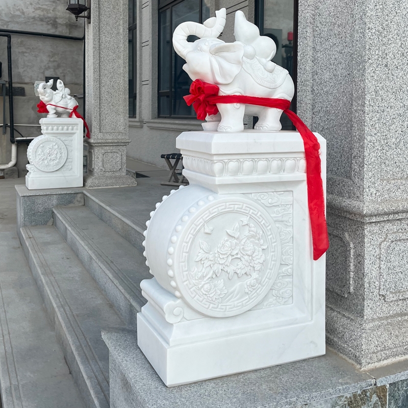 石雕門墩一對漢白玉抱鼓石小象石鼓青石貔貅獅子石鼓門口擺件|石雕