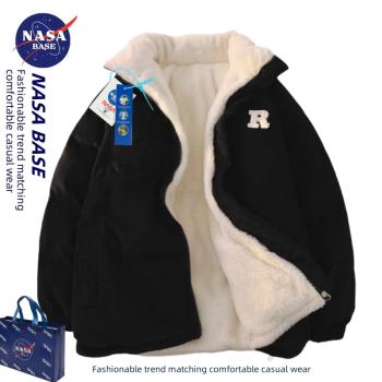 NASA聯名羊羔絨毛棉衣男士外套燈芯絨冬季雙面穿棉服加絨加厚棉襖