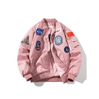 NASA聯名宇航員外套冬季加厚棒球棉服男女情侶飛行員夾克粉色棉衣
