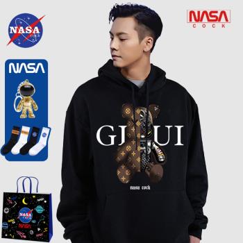 NASA聯名連帽衛衣男春秋薄款重磅長袖上衣加絨加厚情侶寬松潮牌女