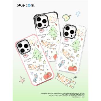 【bluecorn】藍色苞米聯名藝術家小巴簡筆線條貓 適用於iPhone 16PRO MAX 15 14 magsafe滿印磁吸防摔手機殼