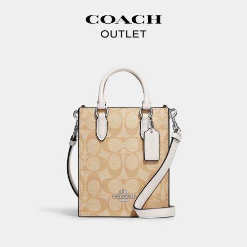 (免運)COACH/蔻馳奧萊女士經典老花N/S迷你托特通勤斜挎包